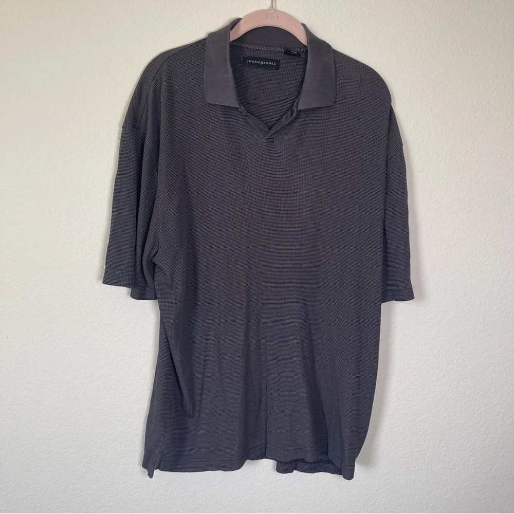 Jhane Barnes Silk Blend Polo Shirt Mens Large Grey Waffle Textured Casual
